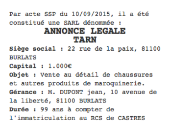 annonce legale tarn